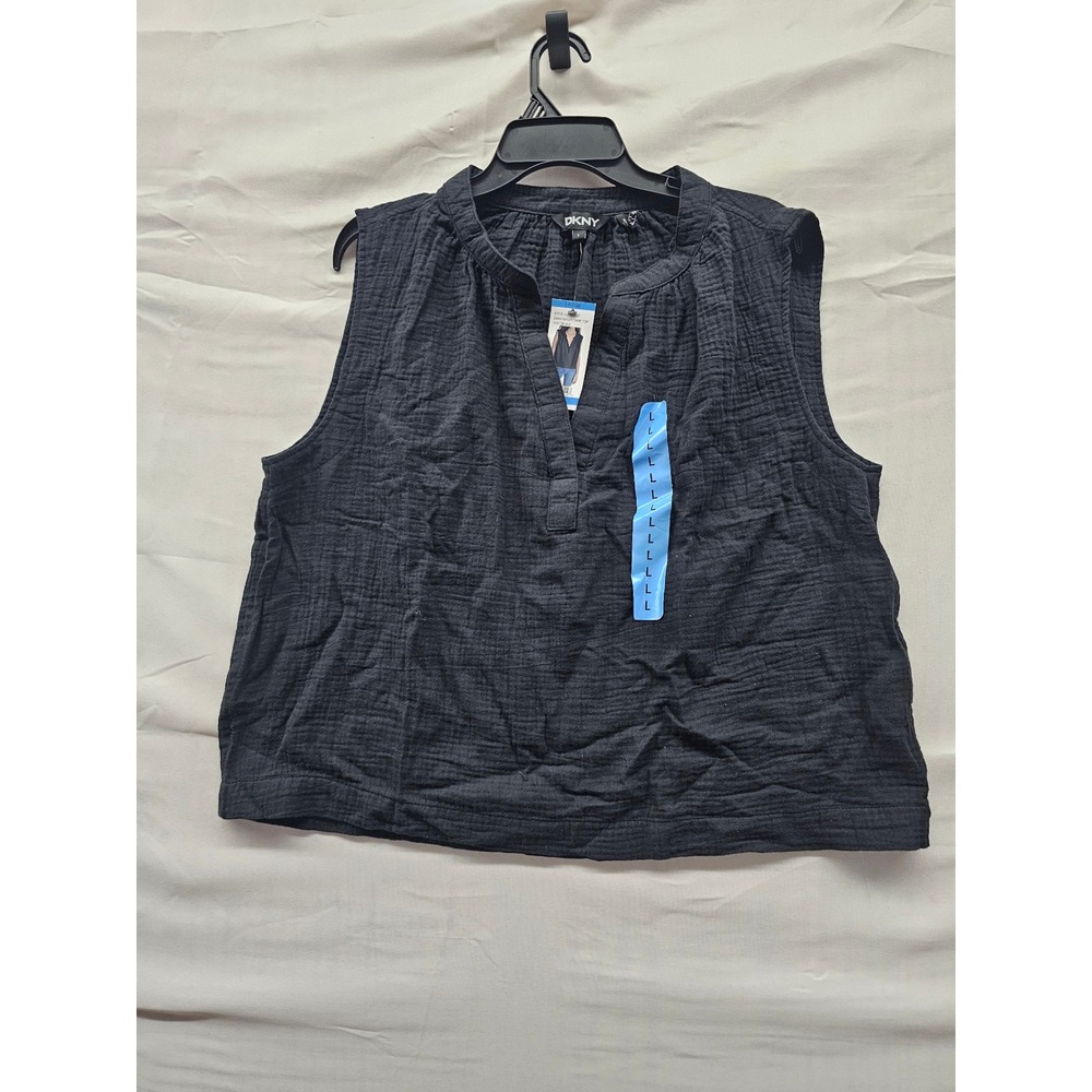 DKNY Womens Gauze Tank‎ Top Black Cotton Casual Size Large